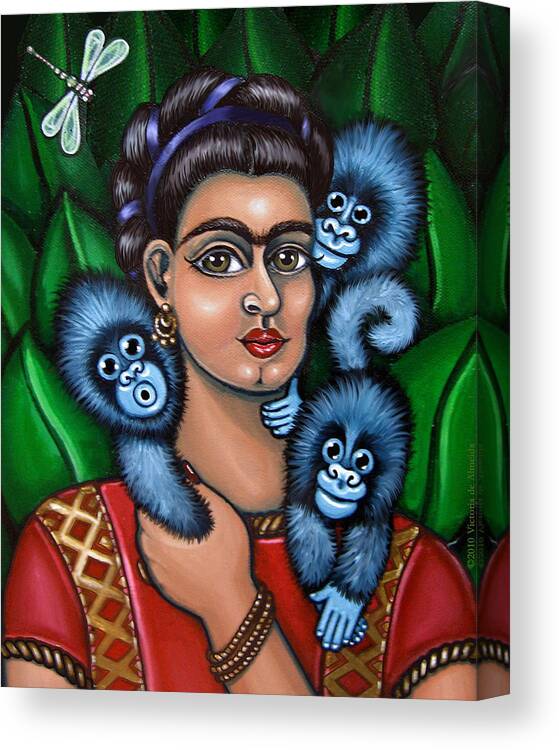 Folk Art Canvas Print featuring the painting Fridas Triplets by Victoria De Almeida