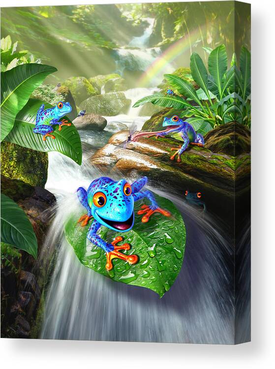 Frogs Canvas Print featuring the digital art Frog Capades by Jerry LoFaro
