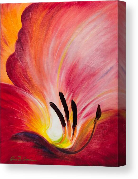 Red Canvas Print featuring the painting From the Heart of a Flower RED I by Gina De Gorna
