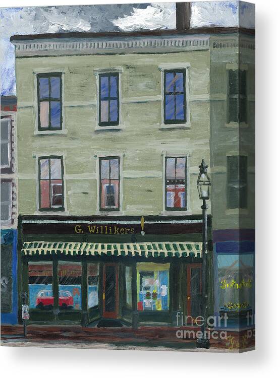 Portsmouth Shopfronts Americana #portsmouthnh #enpleinair #shopfronts Canvas Print featuring the painting G. Willikers by Francois Lamothe