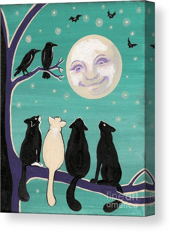 Painting Canvas Print featuring the painting Gathering In The Moonlight by Margaryta Yermolayeva
