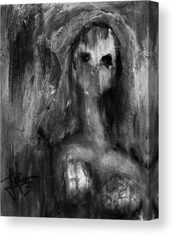 Face Canvas Print featuring the mixed media Ghoul in B and W by Jim Vance