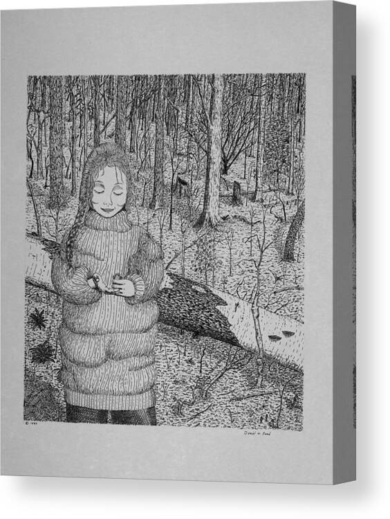 Girl Canvas Print featuring the drawing Girl In The Forest by Daniel Reed