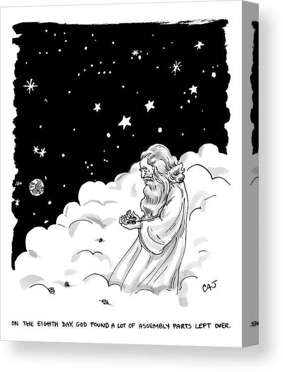 
God Canvas Print featuring the drawing God Stands In A Cloud Formation In Space by Carolita Johnson