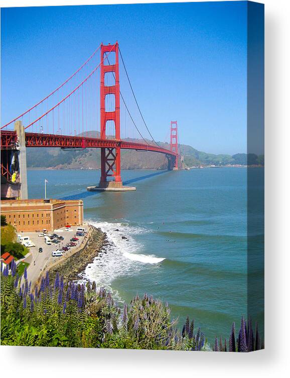 Golden Gate Bridge Canvas Print featuring the photograph Golden Gate Wildflowers by Ryan Moyer