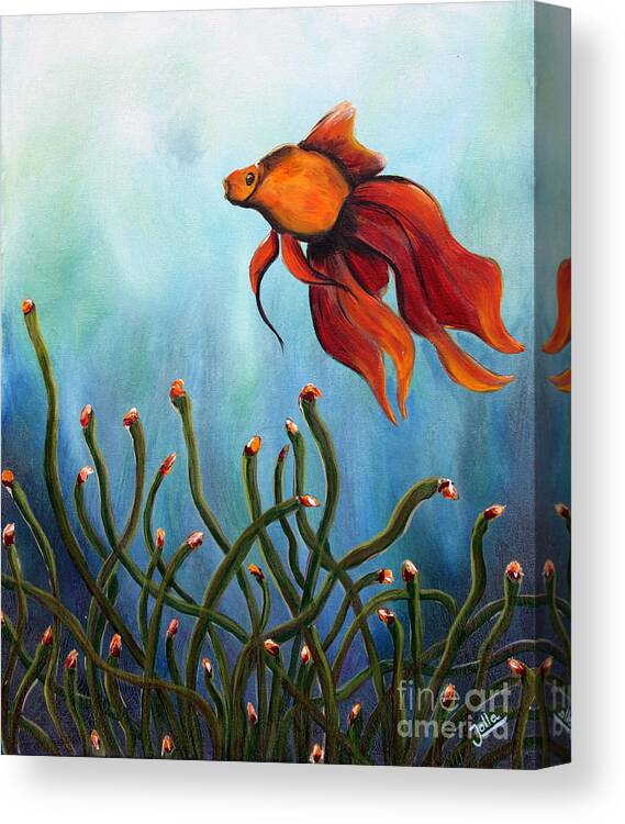 Fish Canvas Print featuring the painting Goldfish by Jolanta Anna Karolska