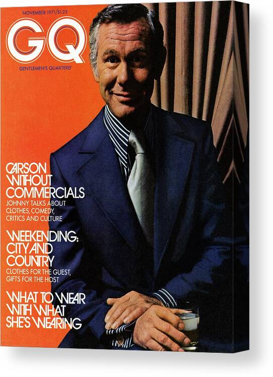 Entertainment Canvas Print featuring the photograph Gq Cover Of Johnny Carson Wearing Suit by Bruce Bacon