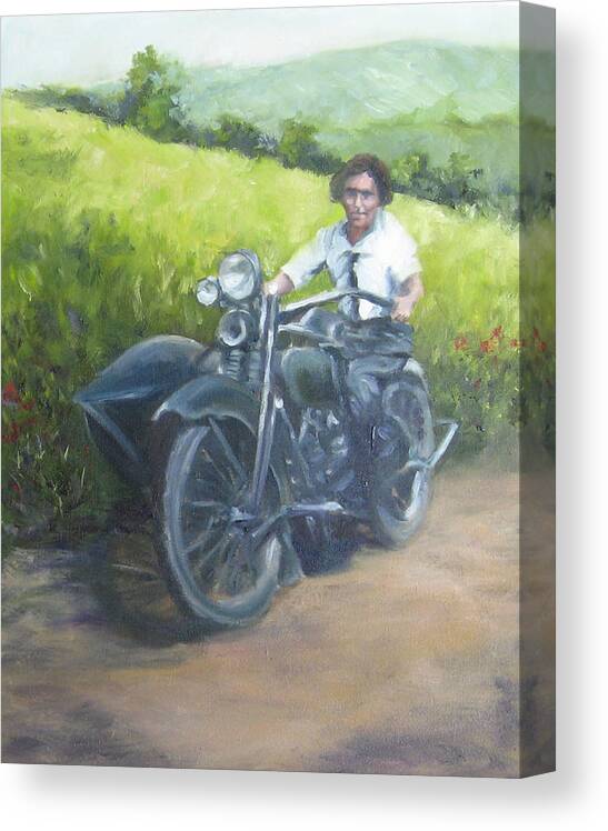 Motorcycle Canvas Print featuring the painting Gramma and the Harley by Connie Schaertl
