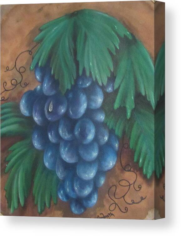 Antique Canvas Print featuring the painting Grapes With Dewdrop by Ashley Goforth