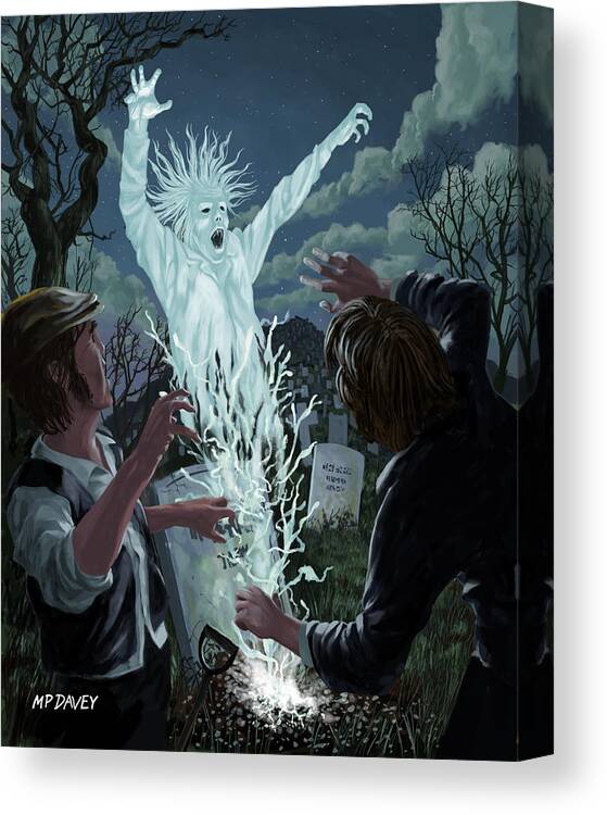 Graveyard Canvas Print featuring the painting Graveyard Digger Ghost Rising From Grave by Martin Davey