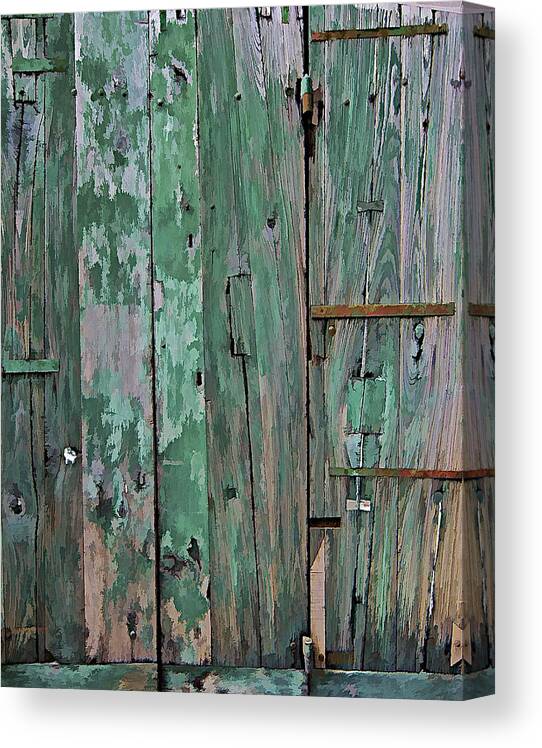 Americana Canvas Print featuring the photograph Green Wooden Weathered Barn Door by David Letts