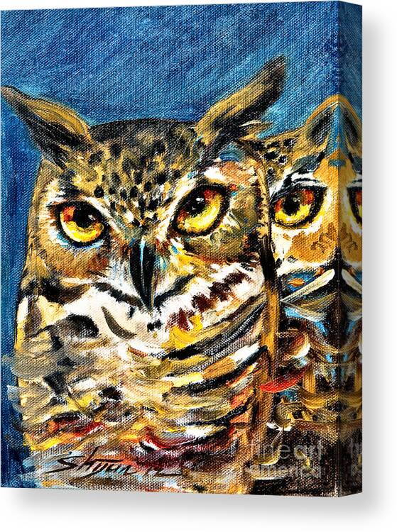 Owl Canvas Print featuring the painting Guardian Owls by Shijun Munns