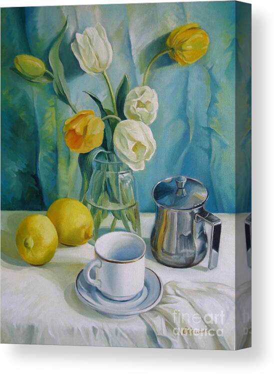 Still Life Canvas Print featuring the painting Happy morning by Elena Oleniuc