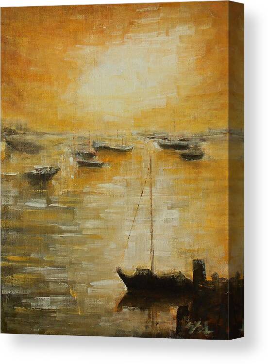 Seascape Canvas Print featuring the painting Harbour Sunset by Jane See