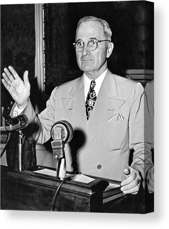 1035-11981 Canvas Print featuring the photograph Harry Truman Press Conference by Underwood Archives