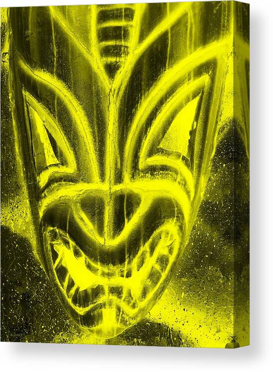 Polynesian Canvas Print featuring the photograph Hawaiian Mask Negative Yellow by Rob Hans