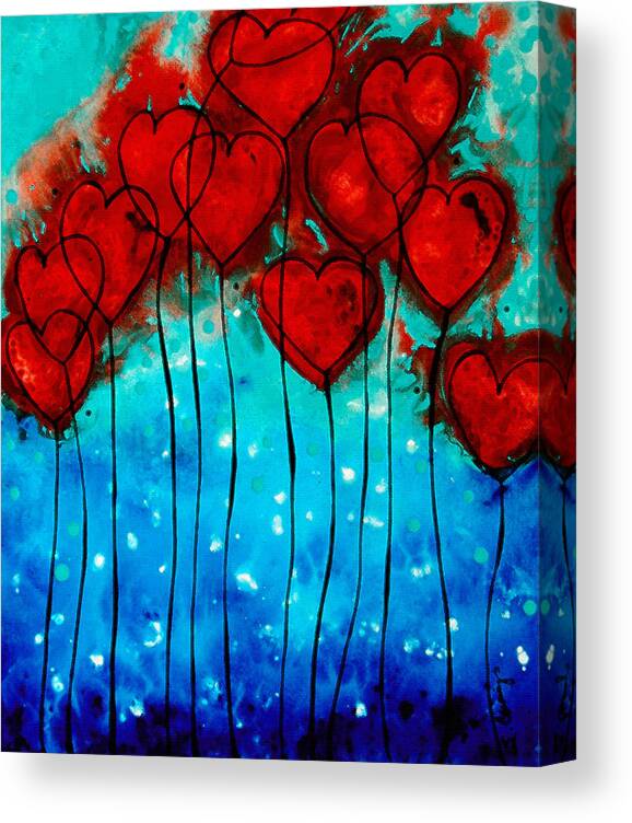 Red Canvas Print featuring the painting Hearts on Fire - Romantic Art By Sharon Cummings by Sharon Cummings