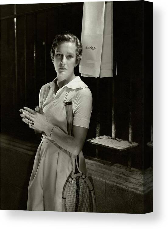 Personality Canvas Print featuring the photograph Helen Jacobs Holding A Tennis Racket by Edward Steichen