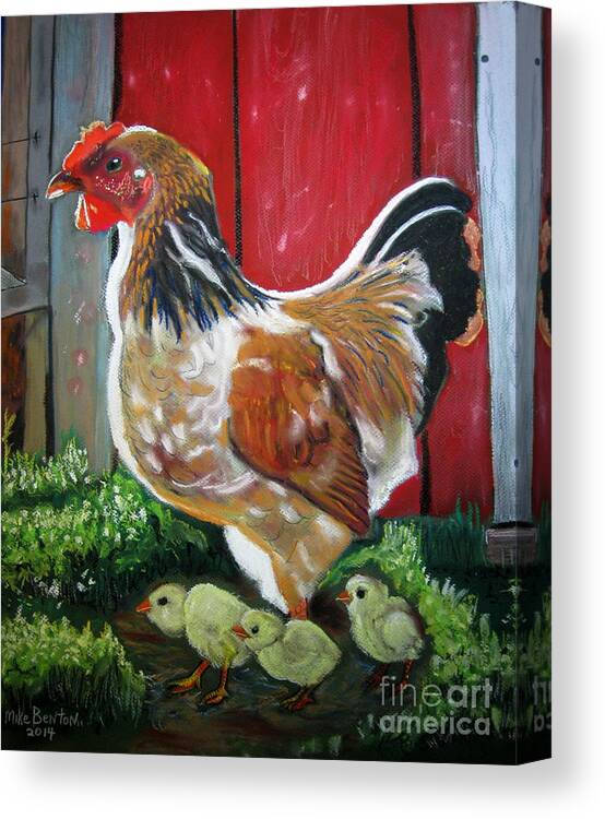 Hen And Chicks Canvas Print featuring the pastel Hen and Chicks by Mike Benton