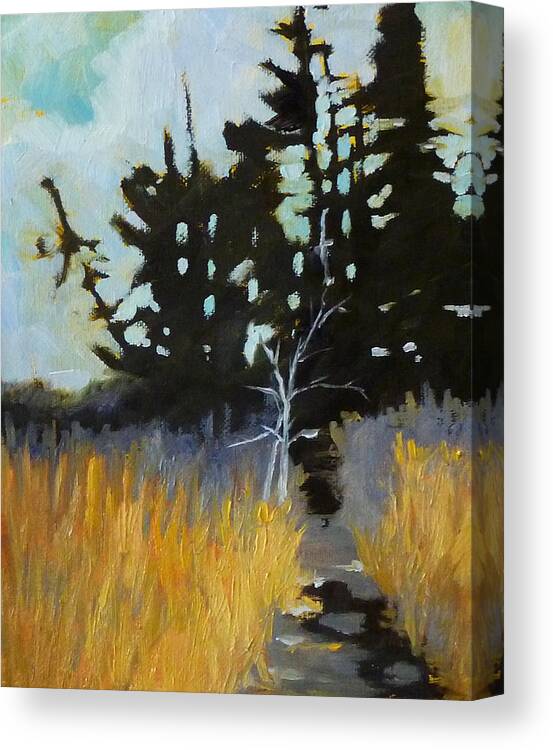 Trees Canvas Print featuring the painting Hiking the Winter Trail by Nancy Merkle