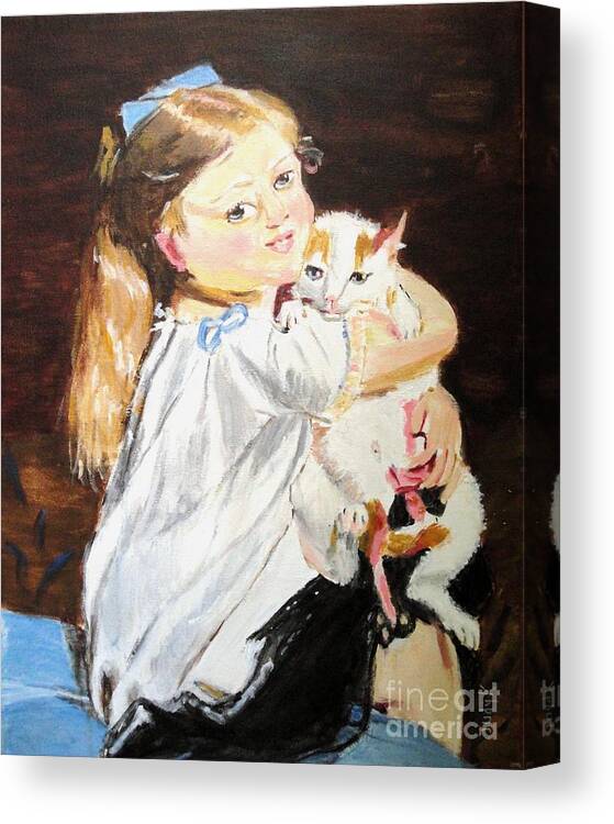 Little Girls Canvas Print featuring the painting Holding On by Judy Kay