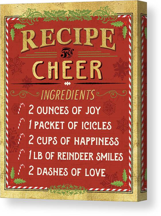 1.25:1 Vertical Canvas Print featuring the painting Holiday Recipe I Gold And Red by Pela Studio