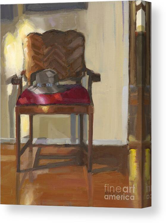 Antique Chair Canvas Print featuring the painting SOLD Home Is Where Your Hat Lies by Nancy Parsons