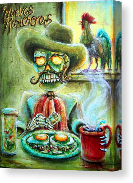 Day Of The Dead Canvas Print featuring the painting Huevos Rancheros by Heather Calderon