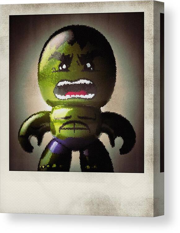 Comic Canvas Print featuring the photograph Hulk Polaroid by Bradley R Youngberg