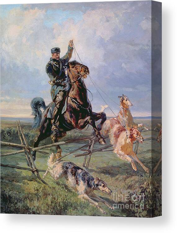 Borzoi Canvas Print featuring the painting Huntsman with the Borzois by Rudolph Frenz