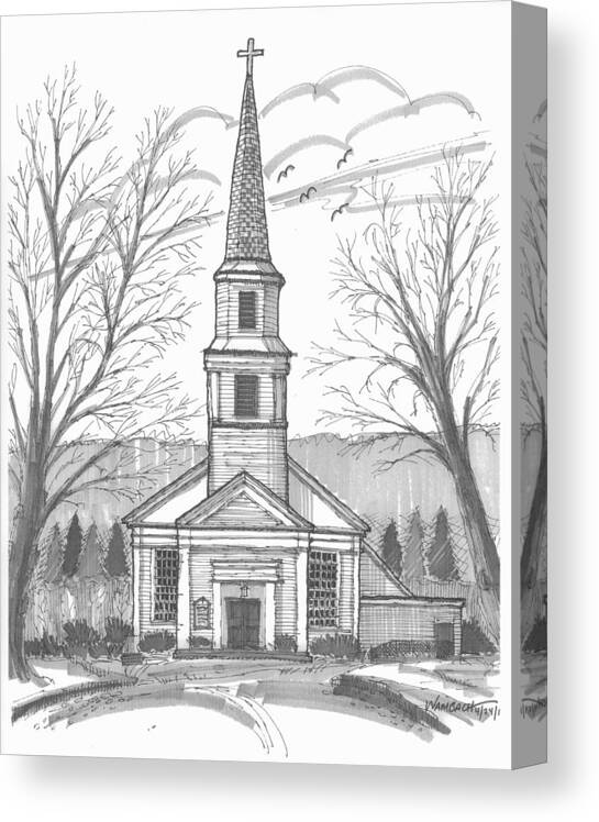 Hurley Church Canvas Print featuring the drawing Hurley Reformed Church by Richard Wambach