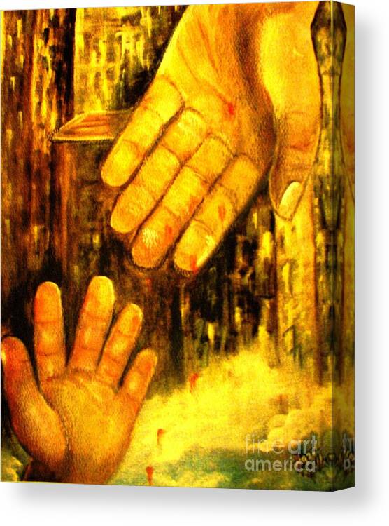 Child's Hand Canvas Print featuring the painting I Chose You by Hazel Holland