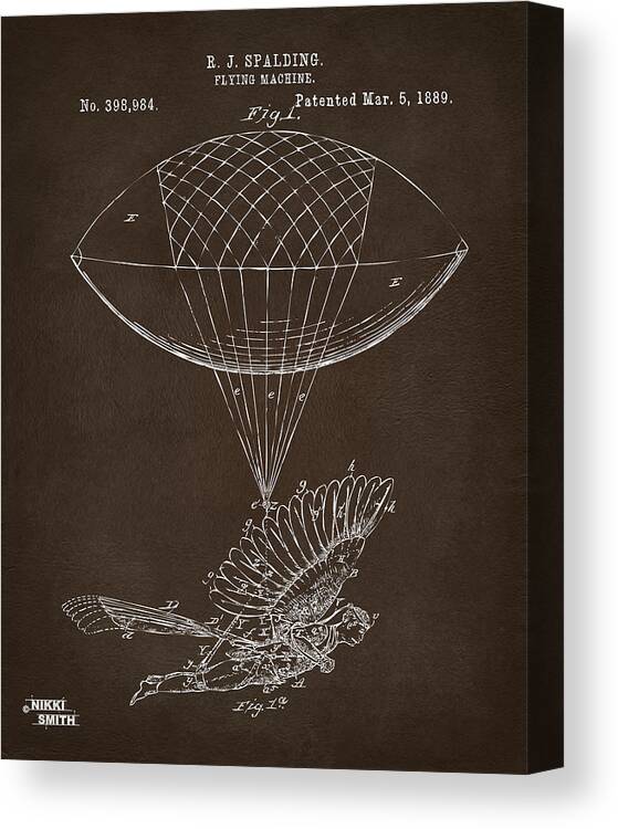 Patent Canvas Print featuring the digital art Icarus Airborn Patent Artwork Espresso by Nikki Marie Smith