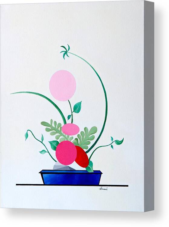 Botanical Canvas Print featuring the painting Ikebana #3 Blue Pot by Thomas Gronowski