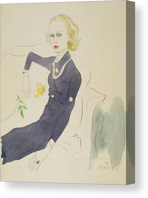 Illustration Canvas Print featuring the digital art Illustration Of Lady Abdy Sitting On Sofa by Cecil Beaton