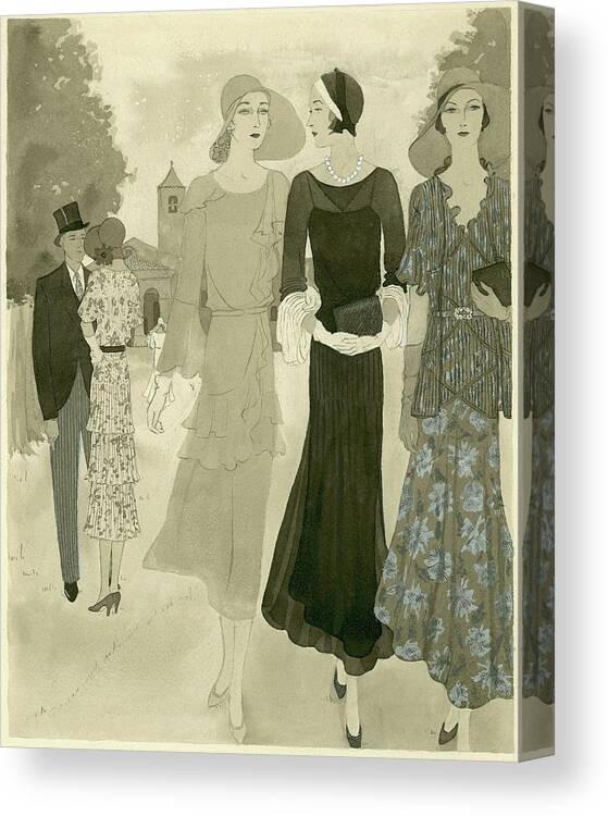 Fashion Canvas Print featuring the digital art Illustration Of Wedding Guests At A Country by Barbara E. Schwinn