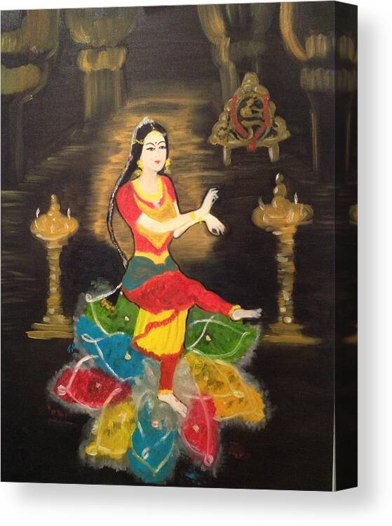 Dancer Canvas Print featuring the painting Indian classical dancer by Brindha Naveen