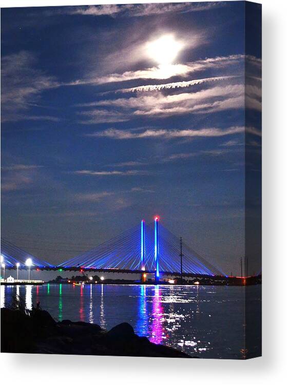 Indian River Canvas Print featuring the photograph Indian River Inlet Bridge at Night - Delaware by Kim Bemis