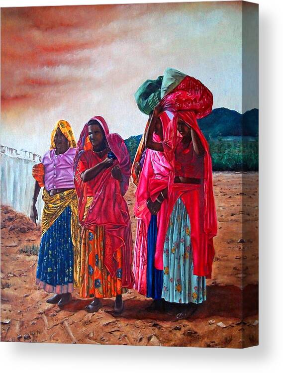 India Canvas Print featuring the painting Indian Women by Michelangelo Rossi