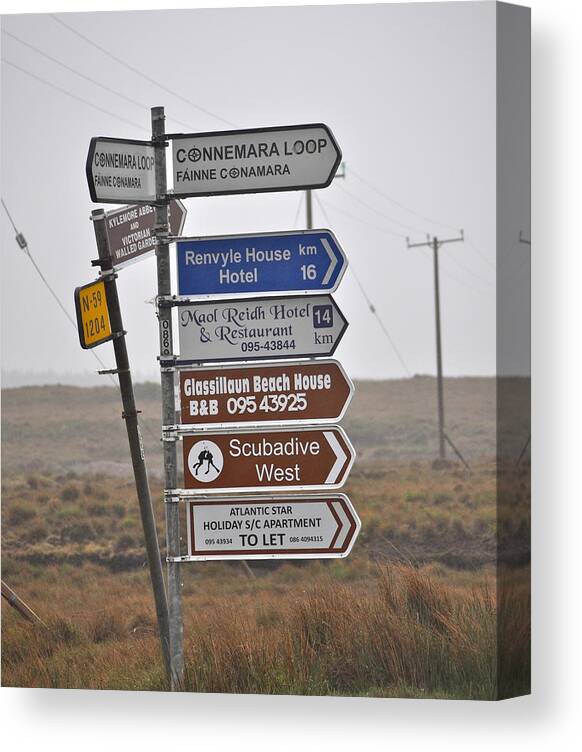 Road Signs Canvas Print featuring the photograph Ireland Road Sign 1 by Teresa Tilley