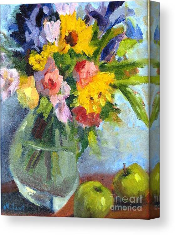 Sunflowers Canvas Print featuring the painting Irises and Apples by Maria Hunt