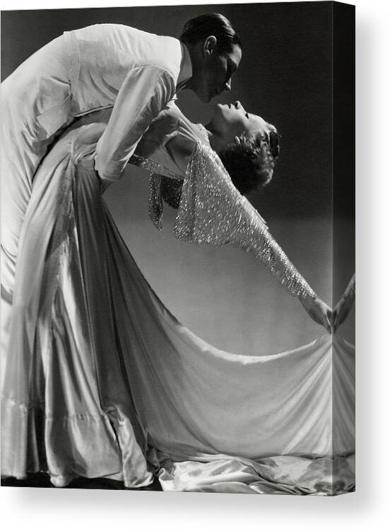 Dance Entertainment Studio Shot Two People People Standing Dancer Dancing Dipping Jack Holland June Hart Dress 20-24 Years Young Adult 20s Adult Female Young Woman Young Adult Woman Male Young Man Young Adult Man Looking At Each Other Bending Over #condenastvanityfairphotograph Canvas Print featuring the photograph Jack Holland And June Hart Dancing by Horst P. Horst