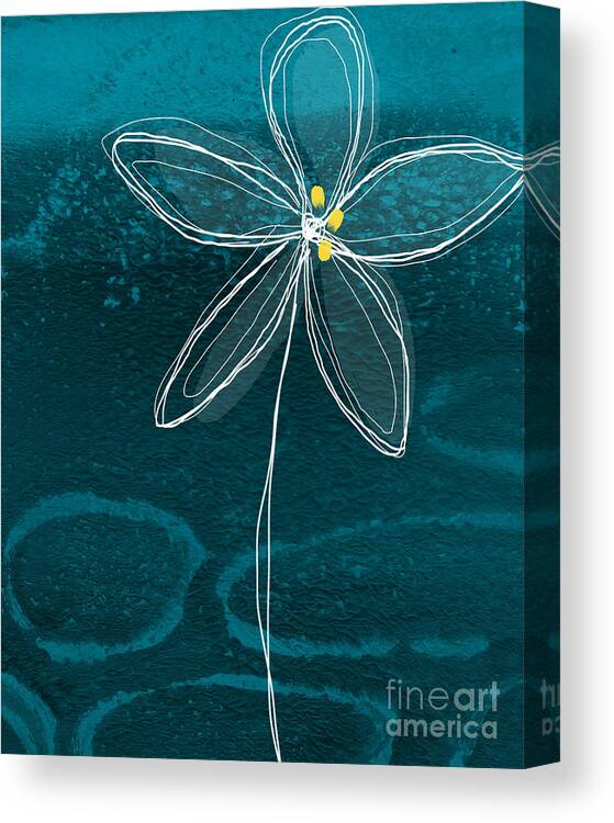 Abstract Flower Floral Botanic Garden Jasmineurban Painting Drawing Yellow White Blue Aqua Lines Circles Petals Bloom Blossom Office Lounge Studio Hotel Lobby Healthcare Hospitality living Room Bedroom Bold Canvas Print featuring the painting Jasmine Flower by Linda Woods
