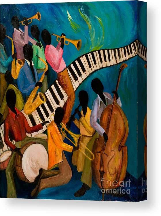 Jam Session Canvas Print featuring the painting Jazz on Fire by Larry Martin