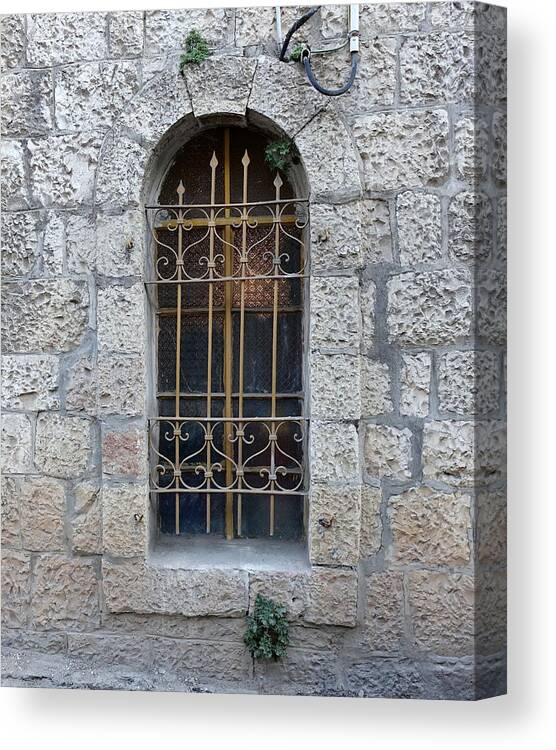 Jerusalem Walls Canvas Print featuring the photograph Jerusalem stone window by Rita Adams