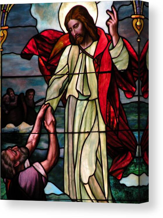 Christmas Canvas Print featuring the photograph Jesus Rescues Peter from the Sea by Kim Bemis