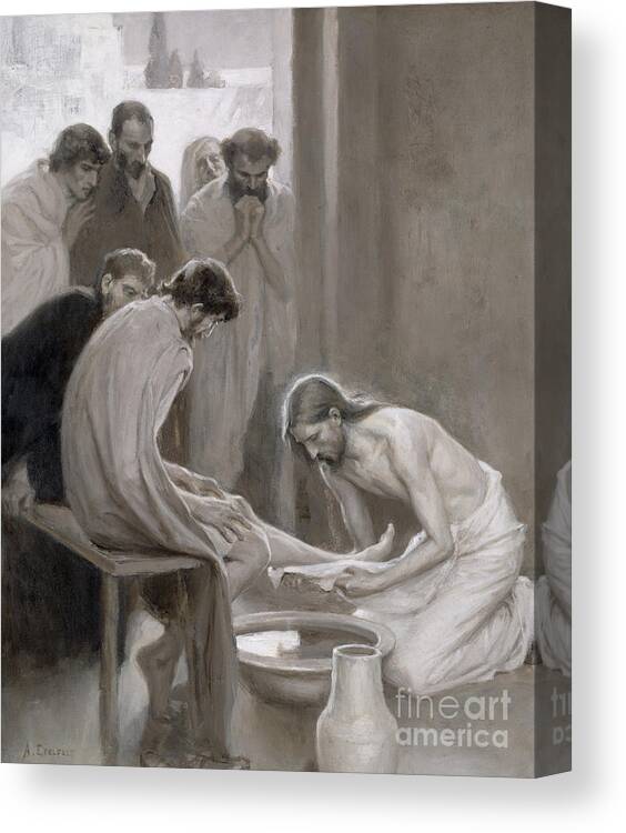 Disciple Canvas Print featuring the painting Jesus Washing the Feet of his Disciples by Albert Gustaf Aristides Edelfelt