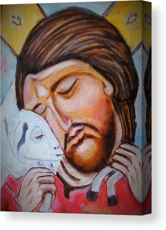 Art Canvas Print featuring the painting Jesus With A Lamb by Ryszard Ludynia