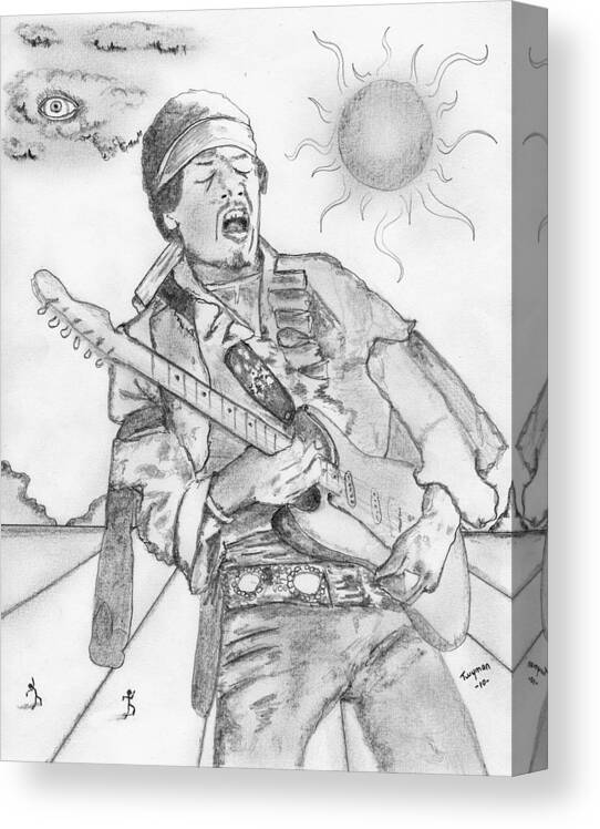 Jimi Hendrix Canvas Print featuring the drawing Jimi Hendrix by Dan Twyman