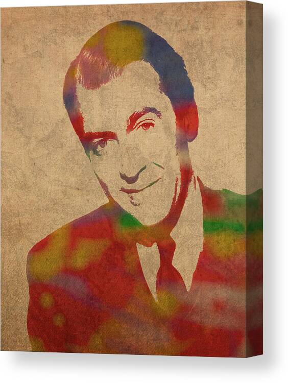 Jimmy Canvas Print featuring the mixed media Jimmy Stewart Watercolor Portrait on Worn Distressed Canvas by Design Turnpike
